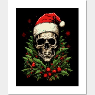 christmas skull santa Posters and Art